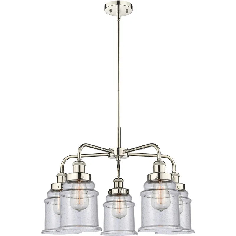 Canton 5 Light 24 inch Polished Nickel Chandelier Ceiling Light in Seedy Glass