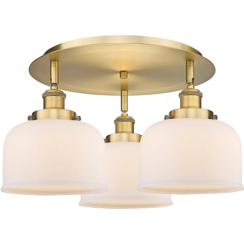 Bell 3 Light 19.75 inch Brushed Brass Flush Mount Ceiling Light in Matte White