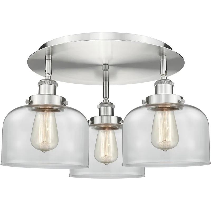 Bell 3 Light 19.75 inch Satin Nickel Flush Mount Ceiling Light in Clear