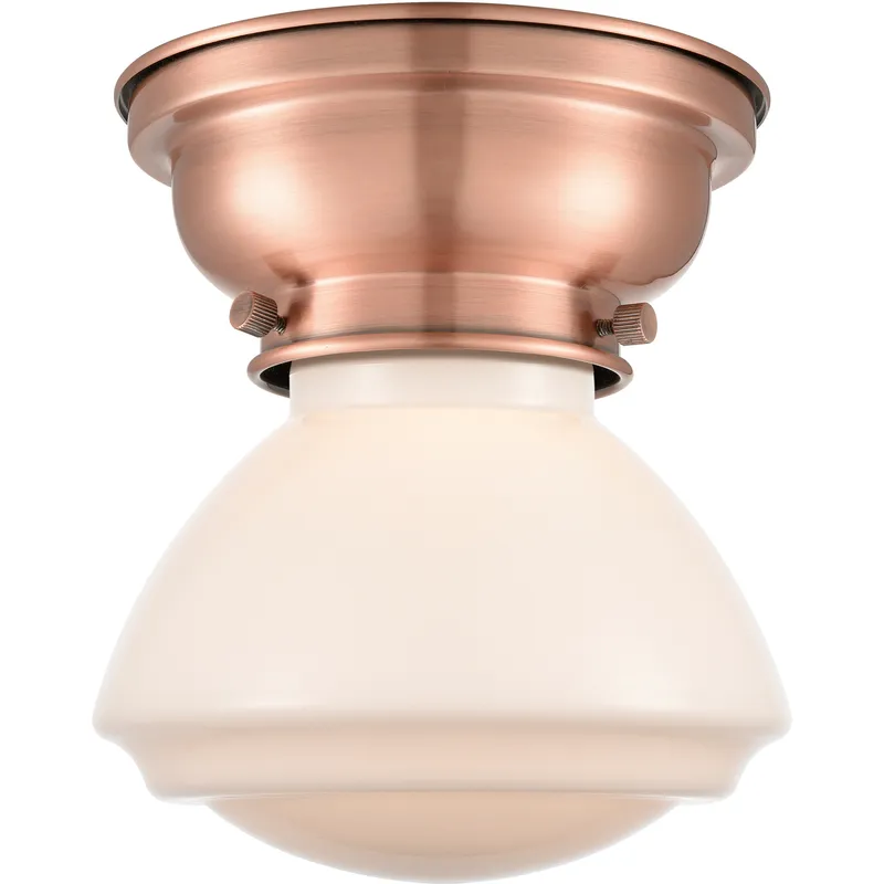 Aditi Olean 1 Light 7 inch Antique Copper Flush Mount Ceiling Light in Matte White Glass, Aditi