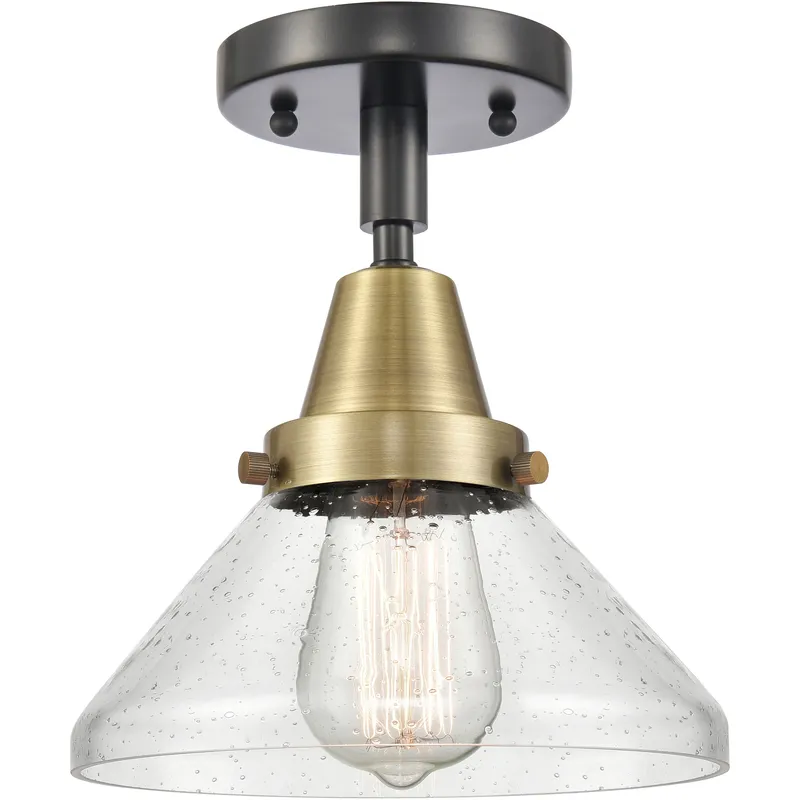 Franklin Restoration Caden 1 Light 8 inch Black Antique Brass Flush Mount Ceiling Light in Seedy Glass