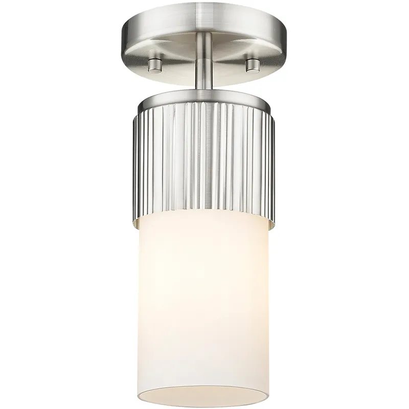 Bolivar 1 Light 4 inch Satin Nickel Flush Mount Ceiling Light in Matte White Glass