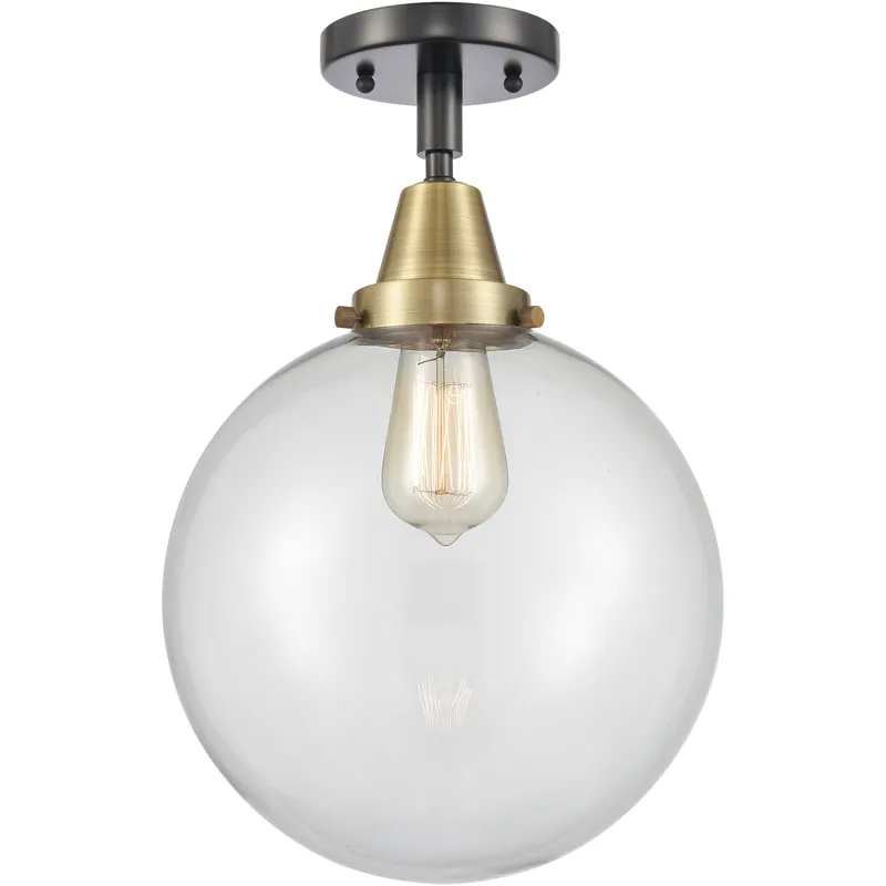 Downtown Urban Beacon LED 10 inch Black Antique Brass Flush Mount Ceiling Light in Clear