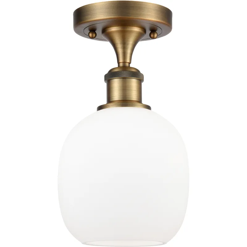 Belfast 1 Light 6 inch Brushed Brass Flush Mount Ceiling Light in Matte White Glass, 2.1 lb