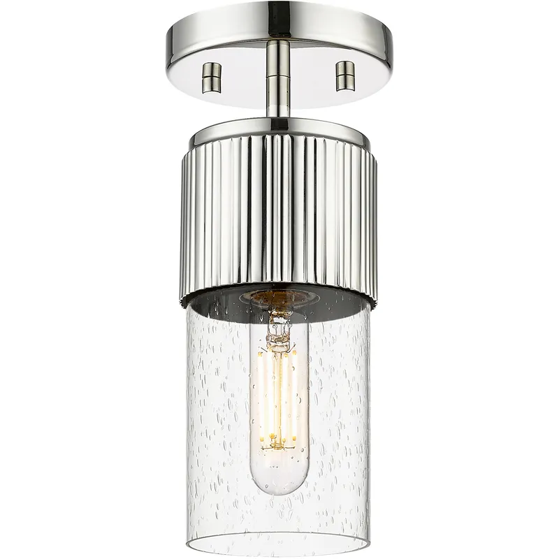 Bolivar 1 Light 4 inch Polished Nickel Flush Mount Ceiling Light in Seedy Glass