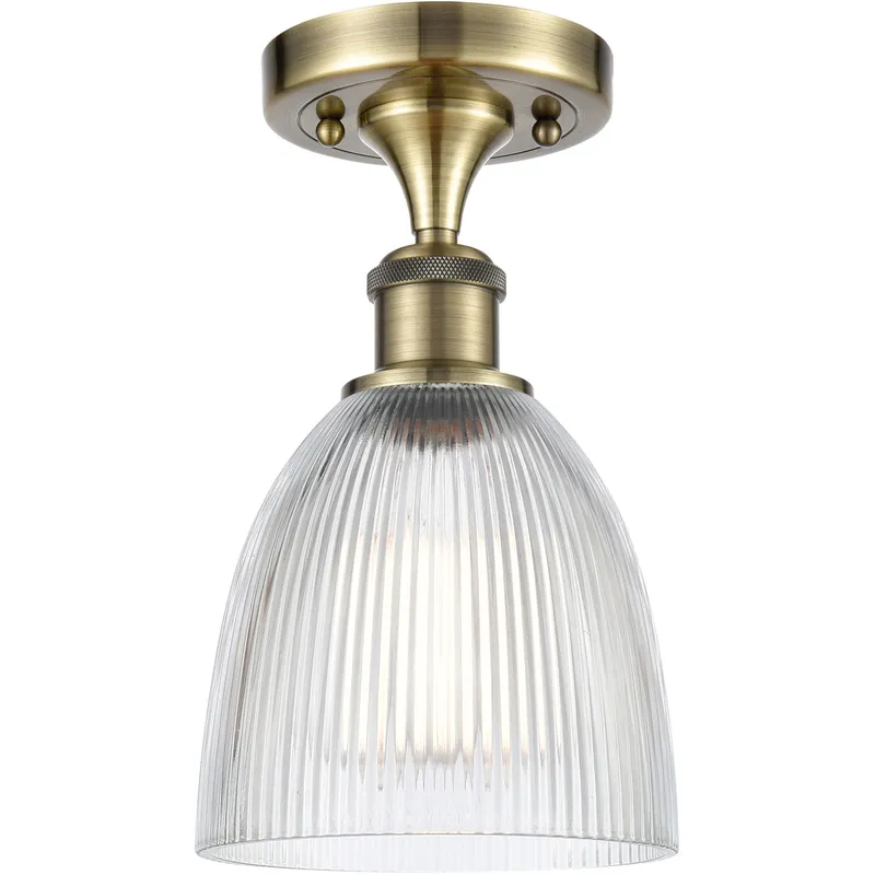 Ballston Castile LED 6 inch Antique Brass Semi-Flush Mount Ceiling Light in Clear Glass, Ballston