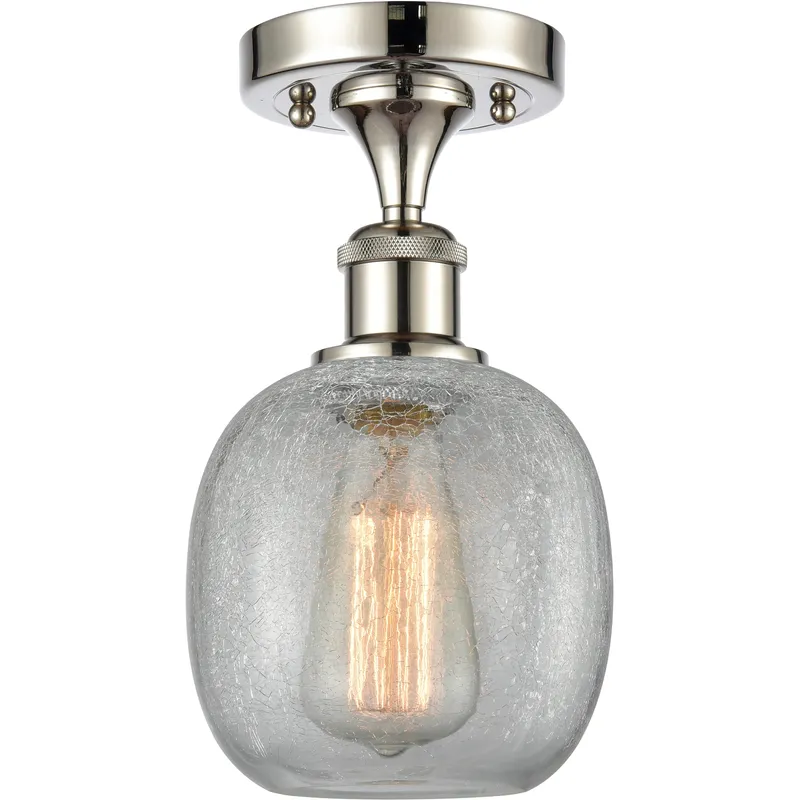 Belfast 1 Light 6 inch Polished Nickel Flush Mount Ceiling Light in Clear Crackle Glass, 2.1 lb