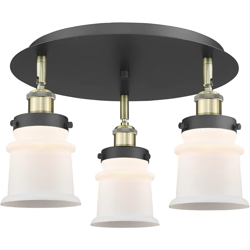 Canton 3 Light 17 inch Black Antique Brass Flush Mount Ceiling Light in Matte White
