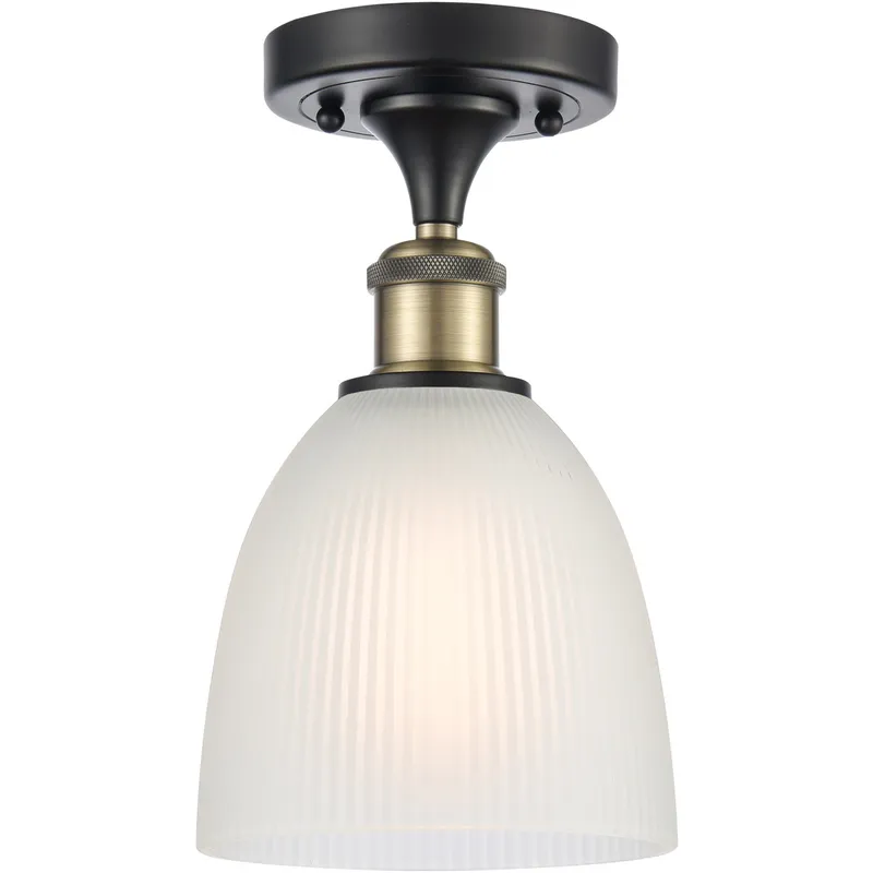 Ballston Castile LED 6 inch Black Antique Brass Semi-Flush Mount Ceiling Light in White Glass, Ballston