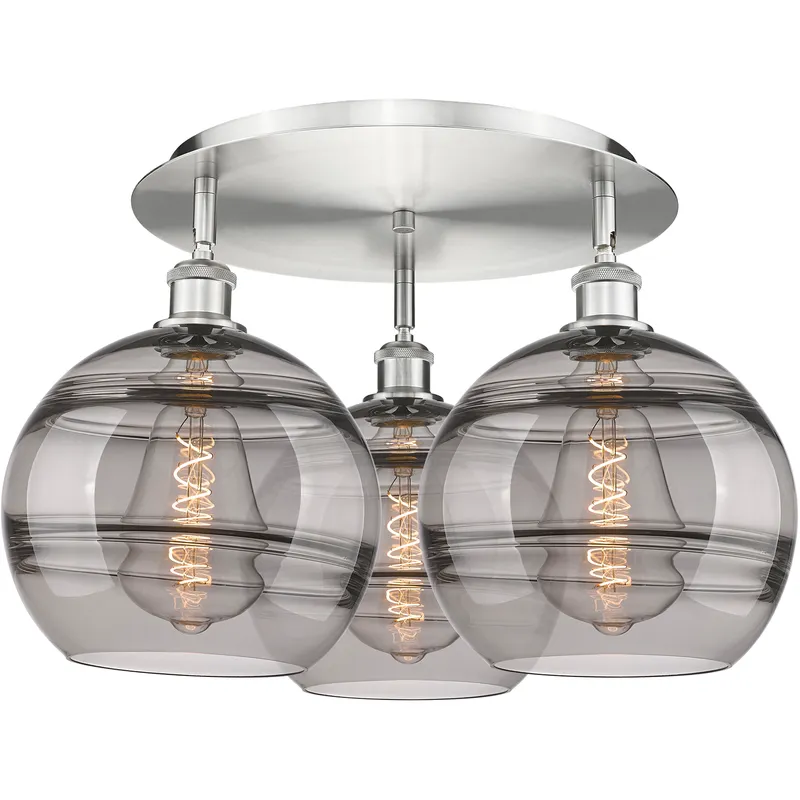 Ballston Rochester 3 Light 21.75 inch Satin Nickel Flush Mount Ceiling Light