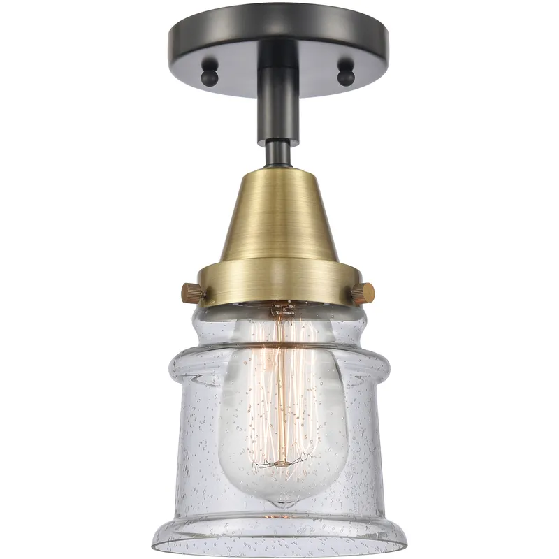 Franklin Restoration Small Canton LED 6 inch Black Antique Brass Flush Mount Ceiling Light in Seedy Glass