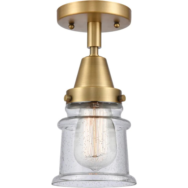 Franklin Restoration Small Canton LED 6 inch Brushed Brass Flush Mount Ceiling Light in Seedy Glass