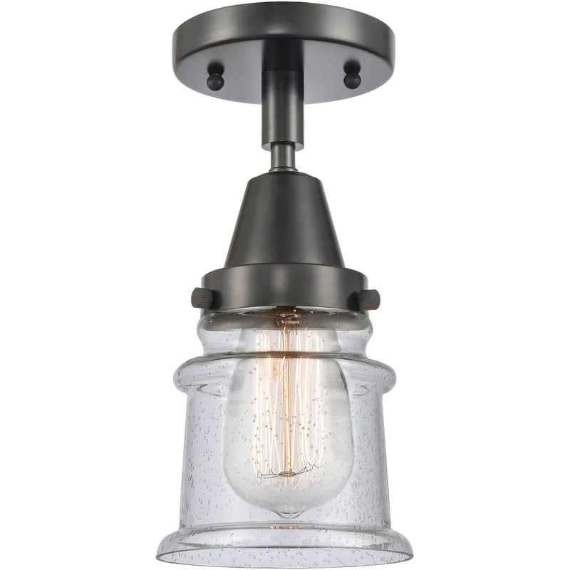 Franklin Restoration Small Canton LED 6 inch Matte Black Flush Mount Ceiling Light in Seedy Glass