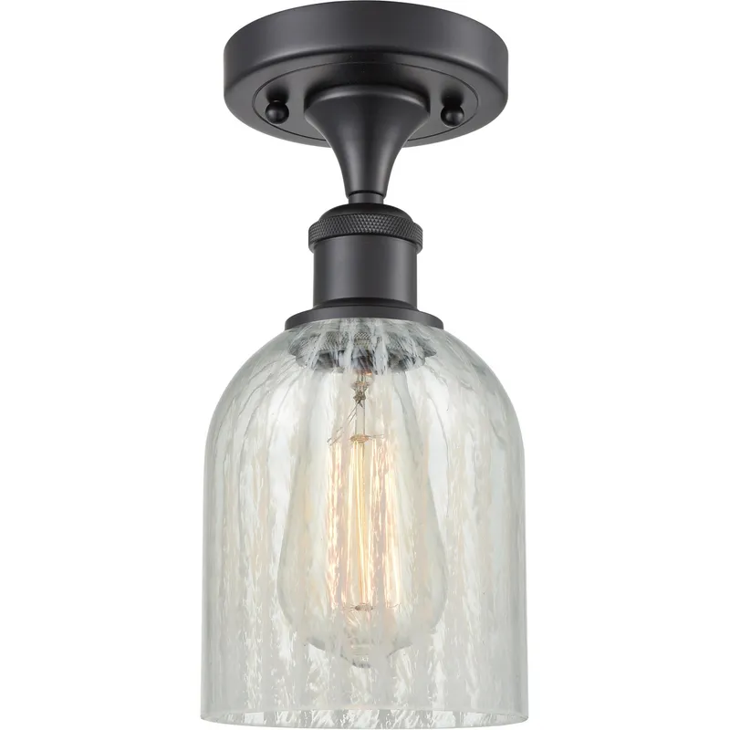 Ballston Caledonia LED 5 inch Matte Black Semi-Flush Mount Ceiling Light in Mouchette Glass, Ballston