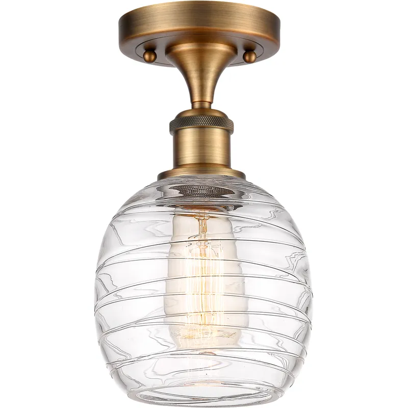 Belfast 1 Light 6 inch Brushed Brass Flush Mount Ceiling Light in Deco Swirl Glass, 2.5 lb