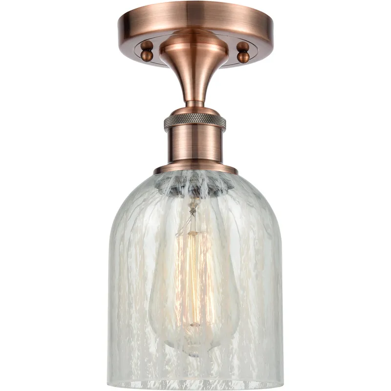 Ballston Caledonia LED 5 inch Antique Copper Semi-Flush Mount Ceiling Light in Mouchette Glass, Ballston