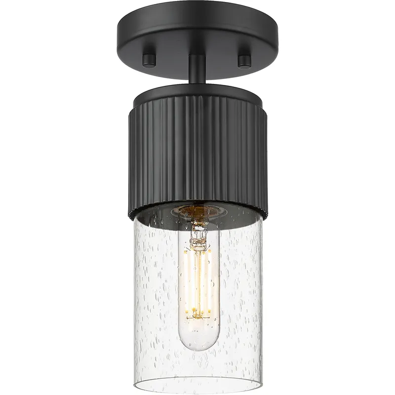 Bolivar 1 Light 4 inch Matte Black Flush Mount Ceiling Light in Seedy Glass