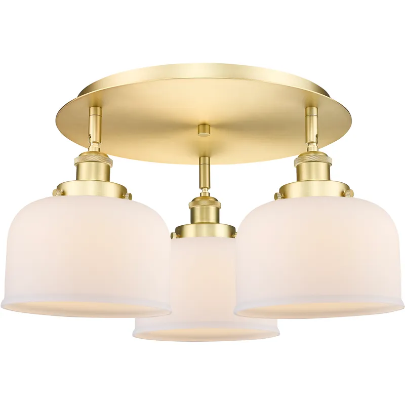 Bell 3 Light 19.75 inch Satin Gold Flush Mount Ceiling Light in Matte White