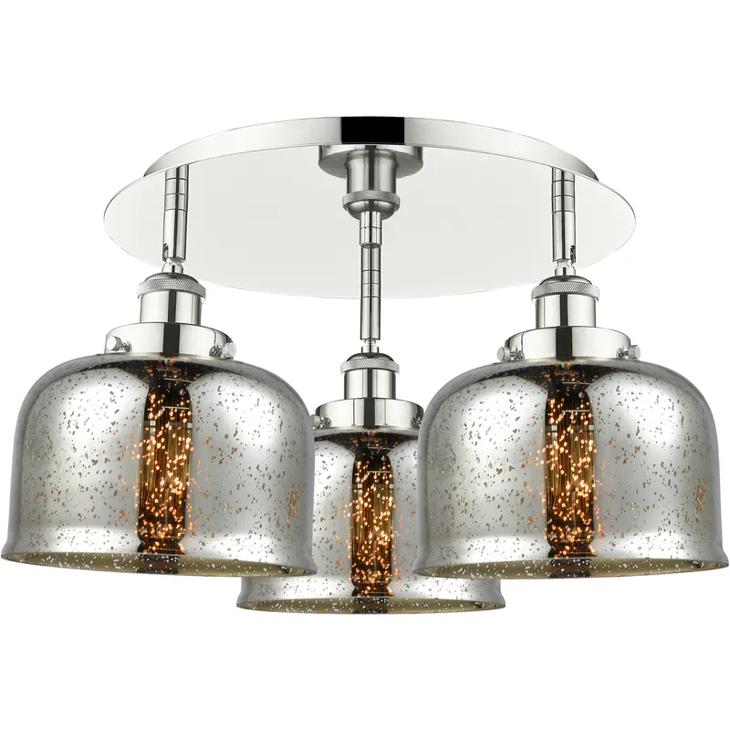 Bell 3 Light 19.75 inch Polished Nickel Flush Mount Ceiling Light in Silver Plated Mercury