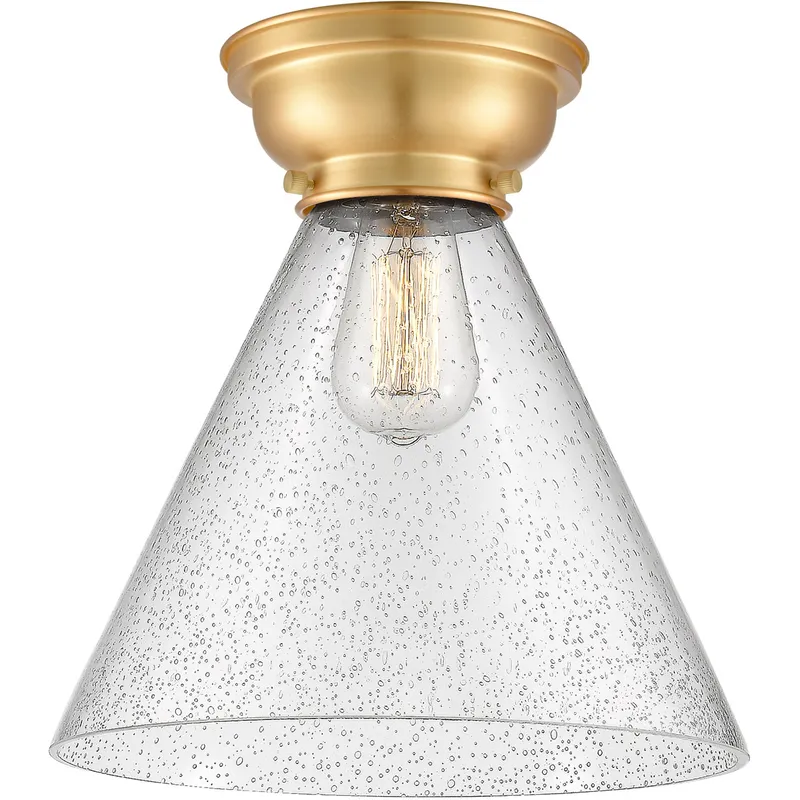 Aditi X-Large Cone LED 12 inch Satin Gold Flush Mount Ceiling Light in Seedy Glass, Aditi