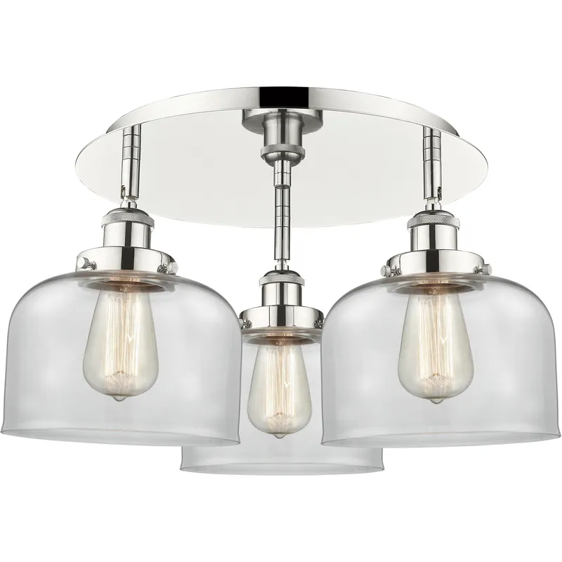 Bell 3 Light 19.75 inch Polished Nickel Flush Mount Ceiling Light in Clear