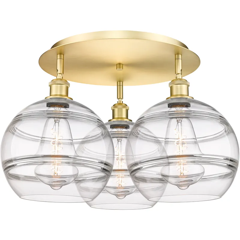 Ballston Rochester 3 Light 21.75 inch Satin Gold Flush Mount Ceiling Light