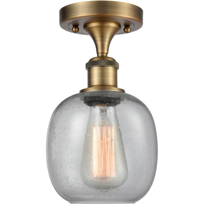 Belfast 1 Light 6 inch Brushed Brass Flush Mount Ceiling Light in Seedy Glass, 2.1 lb