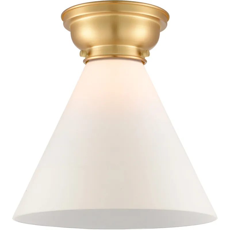 Aditi X-Large Cone LED 12 inch Satin Gold Flush Mount Ceiling Light in Matte White Glass, Aditi
