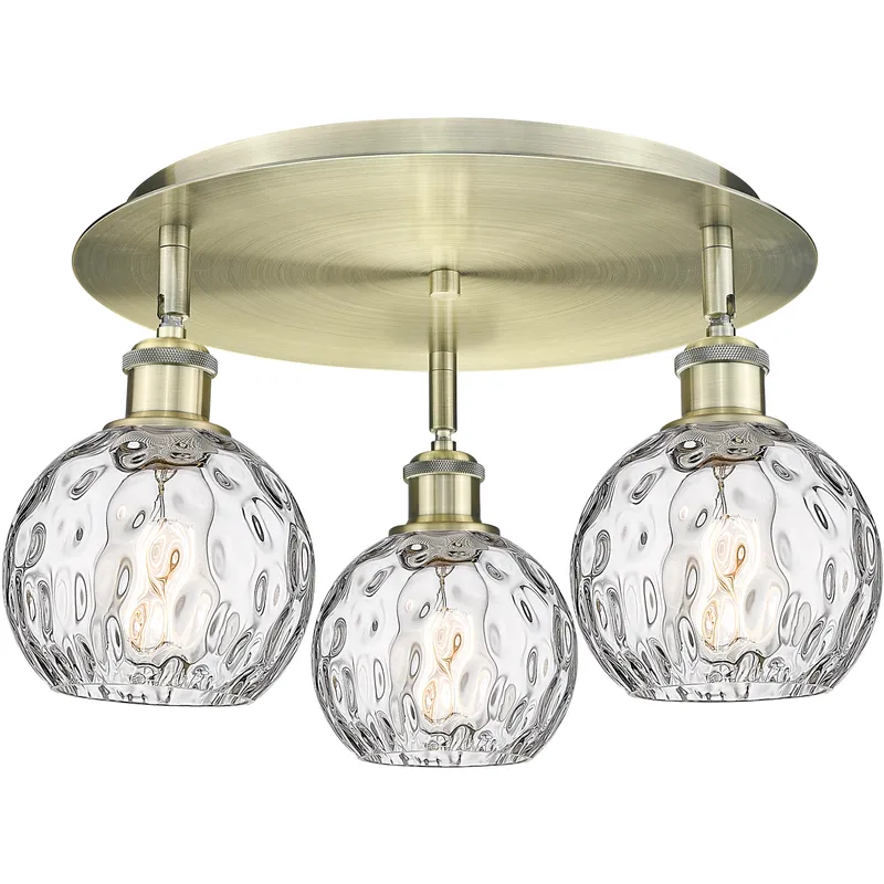 Athens Water Glass 3 Light 17.63 inch Antique Brass Flush Mount Ceiling Light
