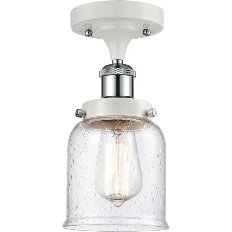 Ballston Small Bell LED 5 inch White and Polished Chrome Semi-Flush Mount Ceiling Light in Seedy Glass