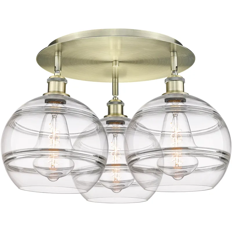 Ballston Rochester 3 Light 21.75 inch Antique Brass Flush Mount Ceiling Light