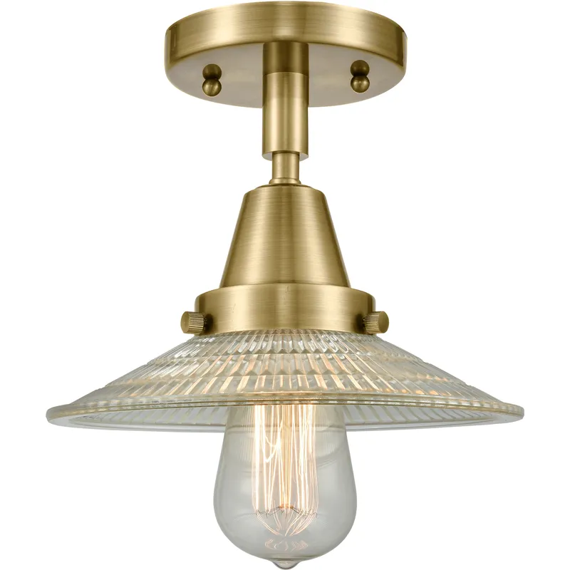 Franklin Restoration Halophane 1 Light 9 inch Antique Brass Flush Mount Ceiling Light in Clear Halophane Glass