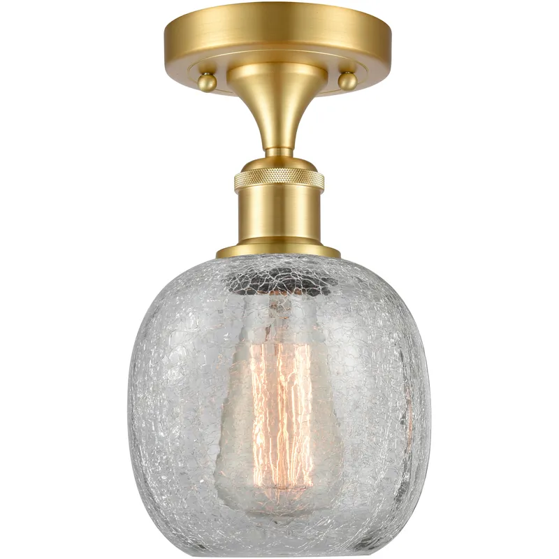 Belfast 1 Light 6 inch Satin Gold Flush Mount Ceiling Light in Clear Crackle Glass, 2.1 lb