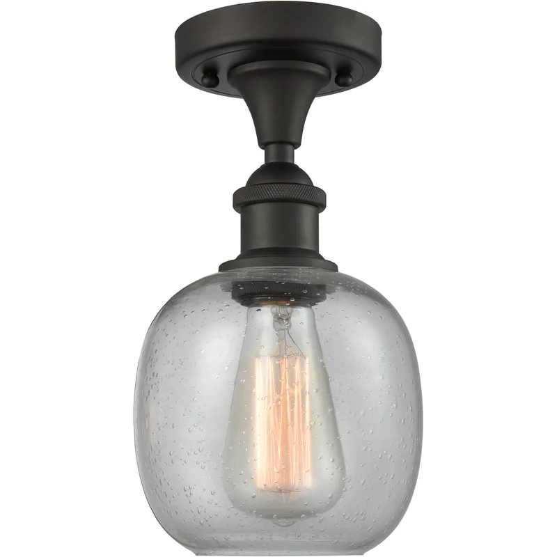 Edison Belfast 1 Light 6 inch Oil Rubbed Bronze Semi-Flush Mount Ceiling Light in Seedy Glass, 2.1 lb