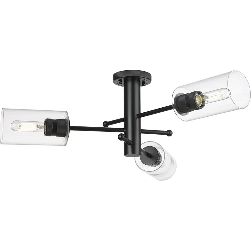 Crown Point 3 Light 29.38 inch Matte Black Flush Mount Ceiling Light in Clear Glass