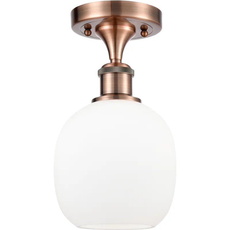 Belfast 1 Light 6 inch Antique Copper Flush Mount Ceiling Light in Matte White Glass, 2.1 lb