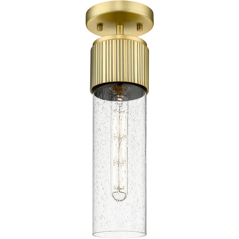Bolivar 1 Light 4 inch Brushed Brass Flush Mount Ceiling Light in Seedy Glass