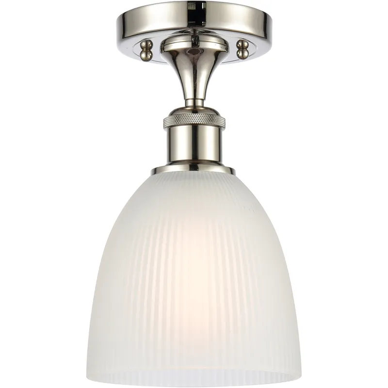 Ballston Castile LED 6 inch Polished Nickel Semi-Flush Mount Ceiling Light in White Glass, Ballston