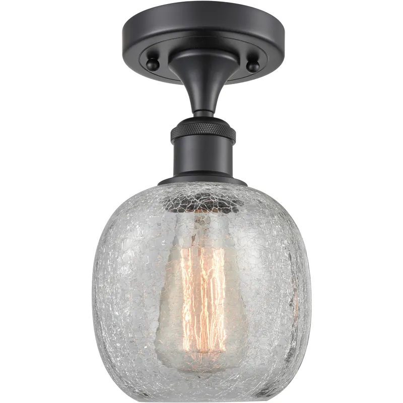 Edison Belfast 1 Light 6 inch Matte Black Semi-Flush Mount Ceiling Light in Clear Crackle Glass, 2.1 lb