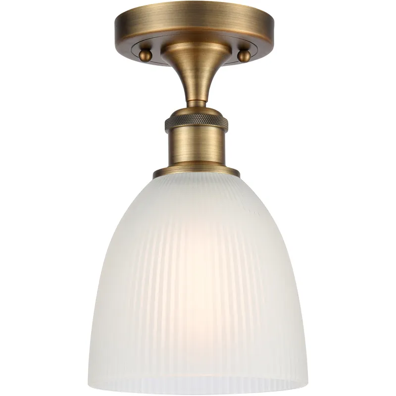 Ballston Castile LED 6 inch Brushed Brass Semi-Flush Mount Ceiling Light in White Glass, Ballston