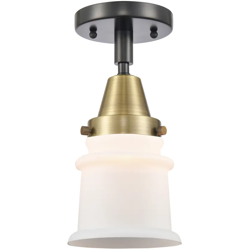 Franklin Restoration Small Canton LED 6 inch Black Antique Brass Flush Mount Ceiling Light in Matte White Glass