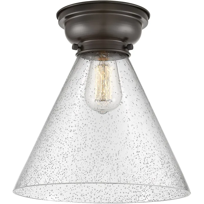 Aditi X-Large Cone LED 12 inch Oil Rubbed Bronze Flush Mount Ceiling Light in Seedy Glass, Aditi