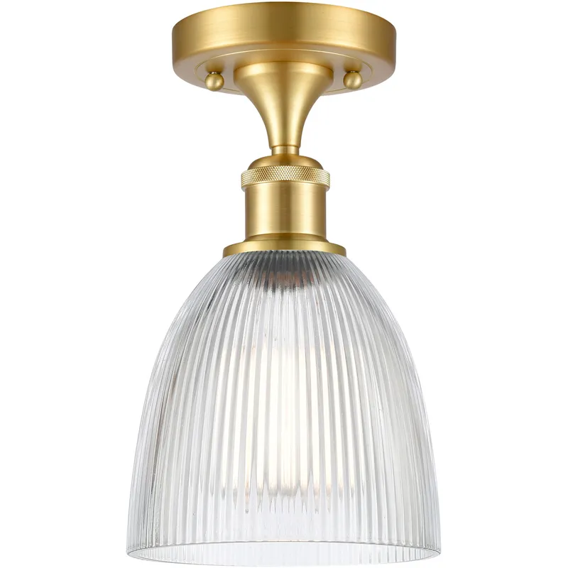 Ballston Castile LED 6 inch Satin Gold Semi-Flush Mount Ceiling Light in Clear Glass, Ballston