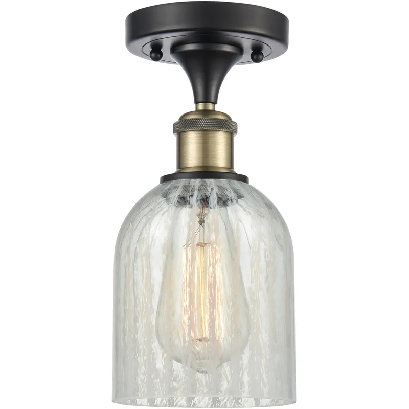 Ballston Caledonia LED 5 inch Black Antique Brass Semi-Flush Mount Ceiling Light in Mouchette Glass, Ballston