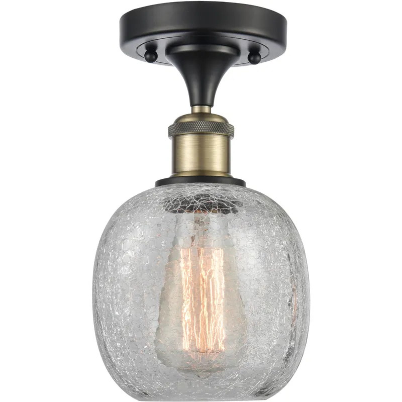 Belfast 1 Light 6 inch Black Antique Brass Flush Mount Ceiling Light in Clear Crackle Glass, 2.1 lb