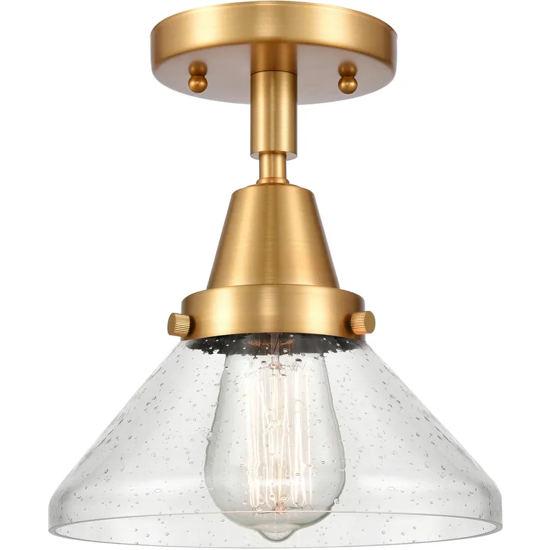 Franklin Restoration Caden 1 Light 8 inch Satin Gold Flush Mount Ceiling Light in Seedy Glass