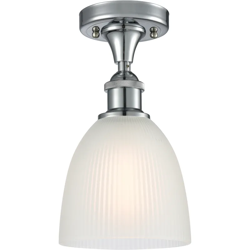 Edison Castile 1 Light 6 inch Polished Chrome Semi-Flush Mount Ceiling Light in White Glass