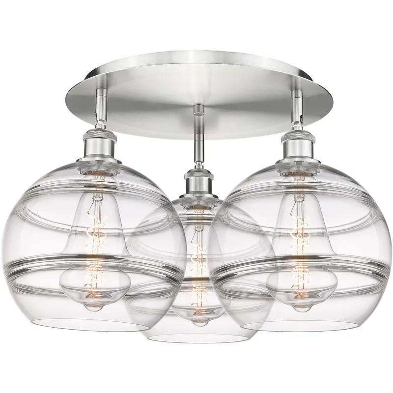 Ballston Rochester 3 Light 21.75 inch Satin Nickel Flush Mount Ceiling Light