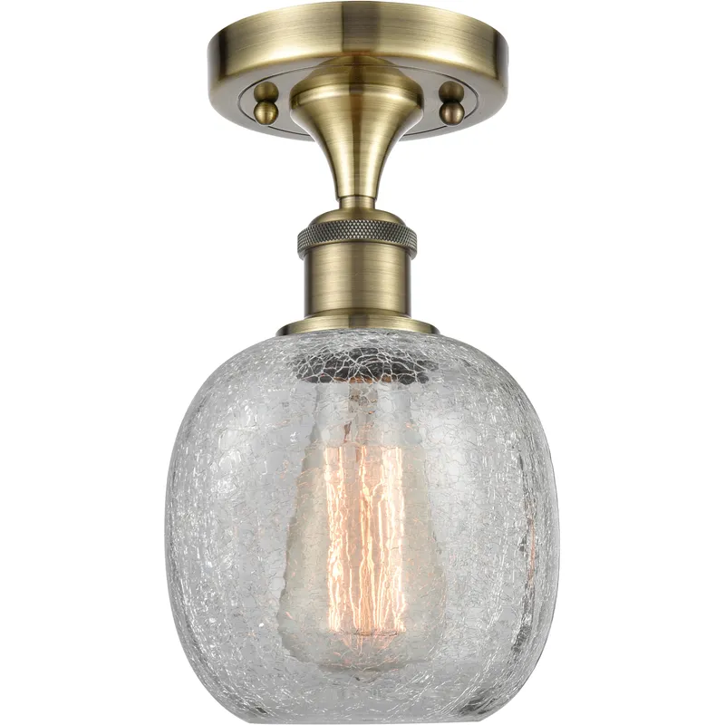 Belfast 1 Light 6 inch Antique Brass Flush Mount Ceiling Light in Clear Crackle Glass, 2.1 lb