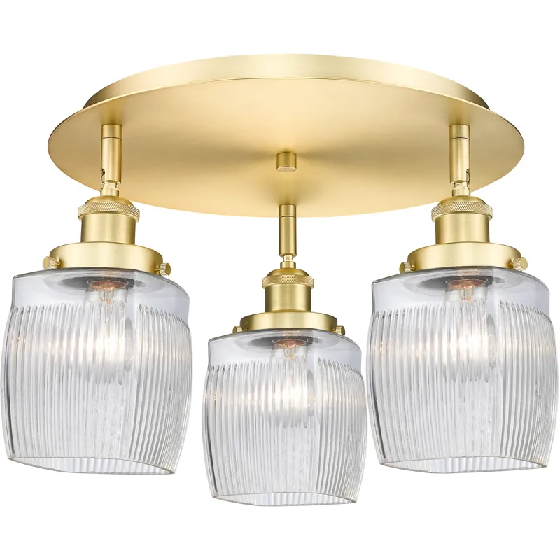 Colton 3 Light 17.25 inch Satin Gold Flush Mount Ceiling Light